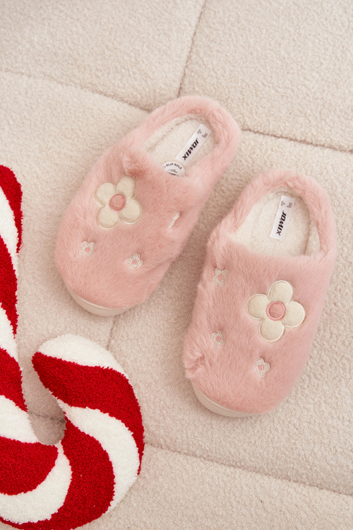 Furry slippers with Flowers Pink Selinne