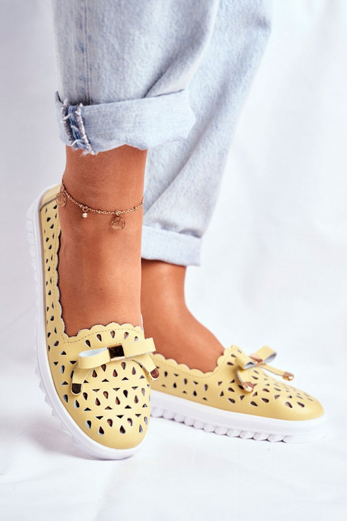 Women's Leather Openwork Moccasins LR71515 Yellow Murrieta