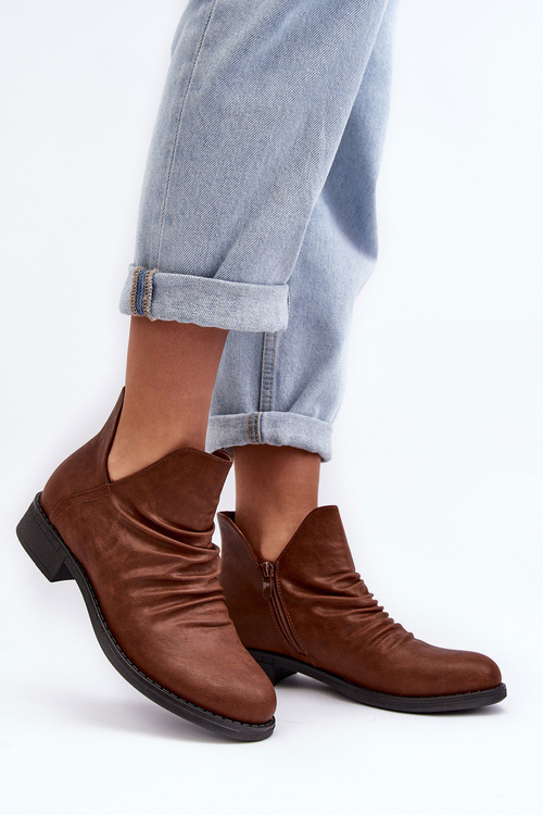 Botki Ocieplane Niskie Marszczone Brązowe Sakaala ST-22P