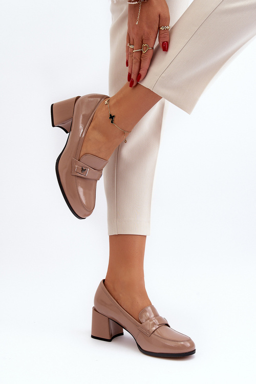 Czółenka Lakierowane Obcas Beżowe Felicijana 66608