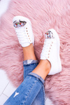 Lu Boo White Sneakers with Shiny Crystals