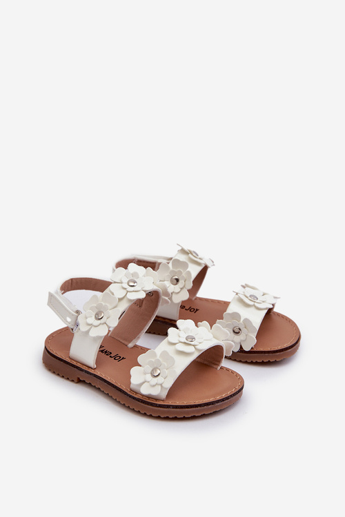 White Children's Patent Sandals Adorned with Flowers Tinette