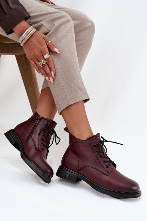 Insulated Leather Women's Boots Low Heel Vinceza 39953 Bordeaux