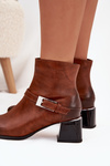Leather Women's Ankle Boots with Buckle Zazoo 60562 Brown