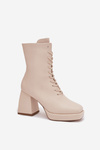 Women's Winter Boots On Heel With Lacing Light Beige Juvina