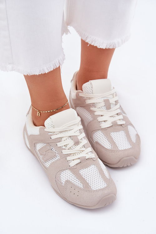 Eko Zamszowe Klasyczne Buty Sportowe Damskie Biało-Beżowe Dorella