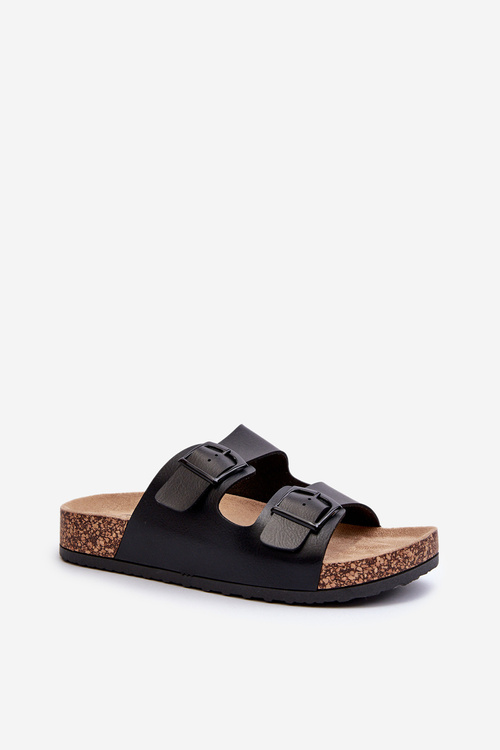 Women's Cork Platform Sandals With Buckles Black Gold Wedge