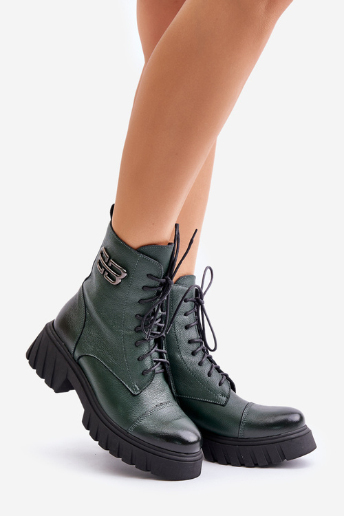 Zazoo 60486 Leather Ankle Boots Workwear Insulated Dark Green