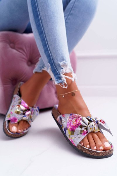 Cork Lining Flip Flops Grey Floral Wendy