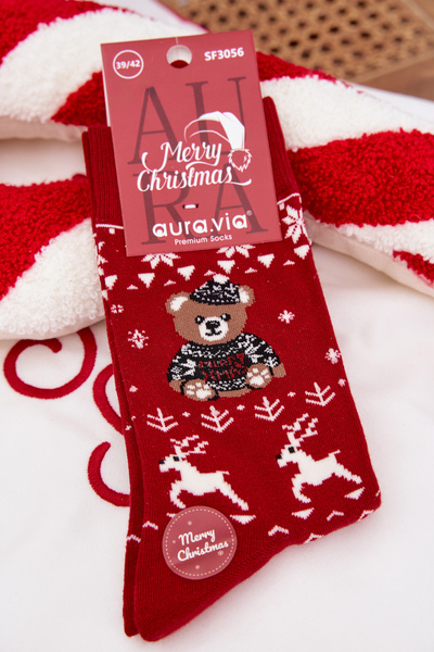 Men's Christmas Socks Bear in Sweater Red