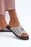 Shiny Women's Flat Sandals with Silver Ornament Ebirena