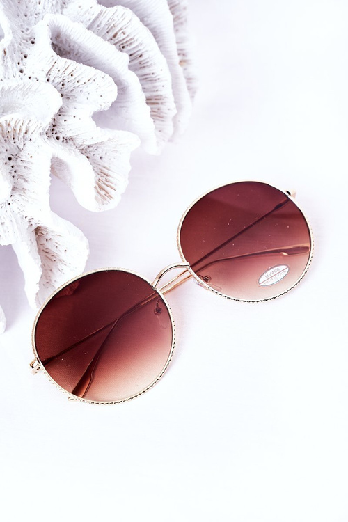 Gold Round Sunglasses With Brown Ombre Lenses