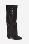 Women's Ankle Boots On Heels Turned Shaft Straps With Buckles Black Nirisa