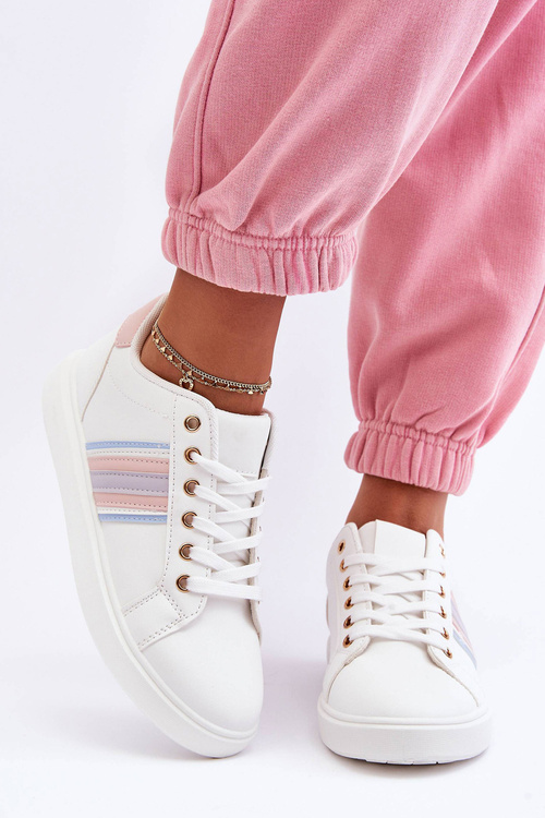 Buty Sportowe Damskie Skóra Biało-Różowe Rilee 2085