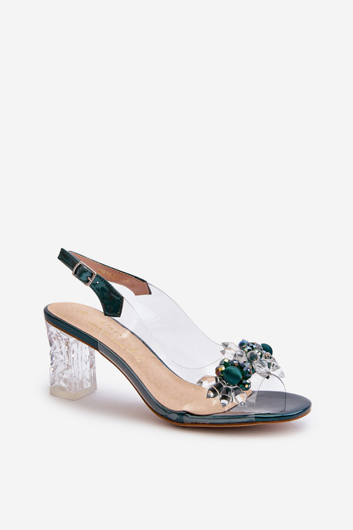 Transparent sandals on a heel with decorations D&A MR38-D1 Green