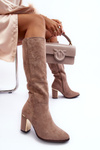 Suede Over-The-Knee Boots On Heel Beige Kilrenita 