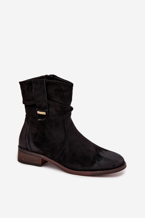 Women's ankle boots with low heel with wrinkling warm black Gracia