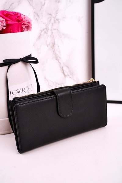 Large Women's Wallet With An Extra Purse And Fringes Black