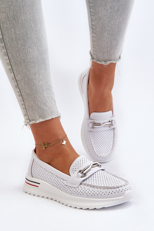 White Women's Leather Moccasins Veridinna