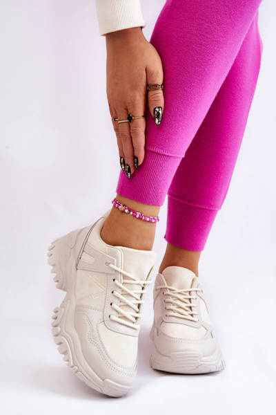 Buty Sportowe Sneakersy Modne Kremowe Frezio