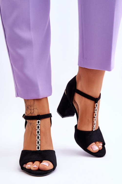 Suede High Heel Sandals With Cubic Zirconia Black Aniya