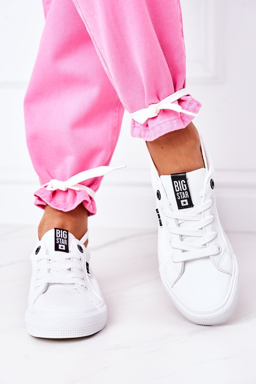 Damskie Skórzane Tenisówki Z Napisem BIG STAR EE274316 Białe