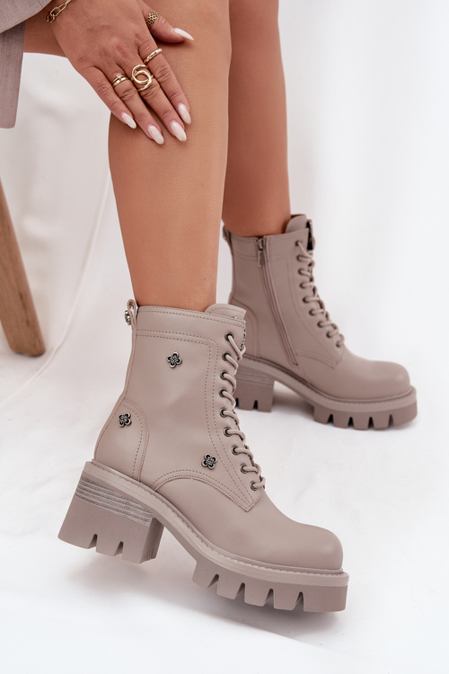 Leather Workery Women's Platform Boots With Buckles Artiker 57C0181 Beige