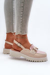 Women's Flat Heeled Sandals with Beige Ornament D&A MR38-656