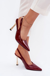 Lacquered Stilettos With Open Heel And Pointed Toes Burgundy Rivori
