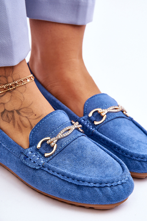 Mokasyny Klasyczne Zamsz Ozdoba Niebieskie Amera