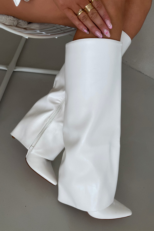 Warm Heeled Boots with Folded Shaft White Tamonia