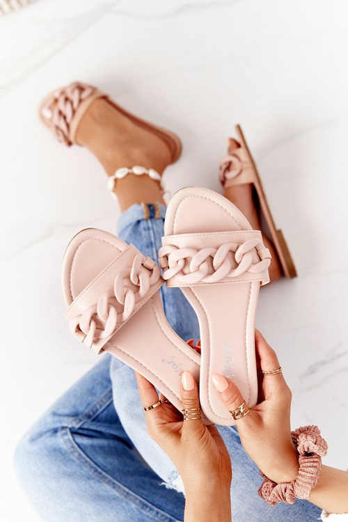 Leather Slippers With A Chain Beige Step By Step