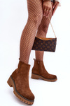 Suede Ankle Boots with Flat Heel and Fleece Lining Brown Neafgi