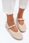 Women's Ballet Flats With Strap And Golden Studs Beige Firicene