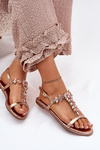Women's Flat Sandals With Crystals Rose Gold Saane