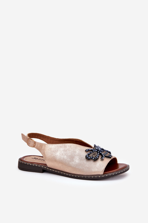 Sparkling Women's Sandals With Decoration Flat Pink Gold Russona