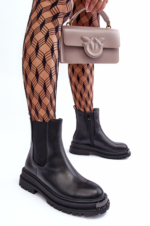 Women's Flat Heel and Platform Ankle Boots Black Linestta