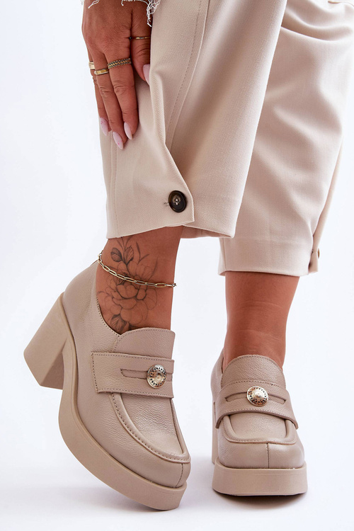 Women's Leather Half-Boots on Heel Beige Dunadia