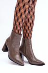Leather Lacquered Boots on Heel SBarski MR870-58 Dark Beige