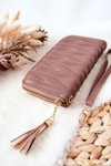 Large Quilted Zip Wallet with Strap Cappucino