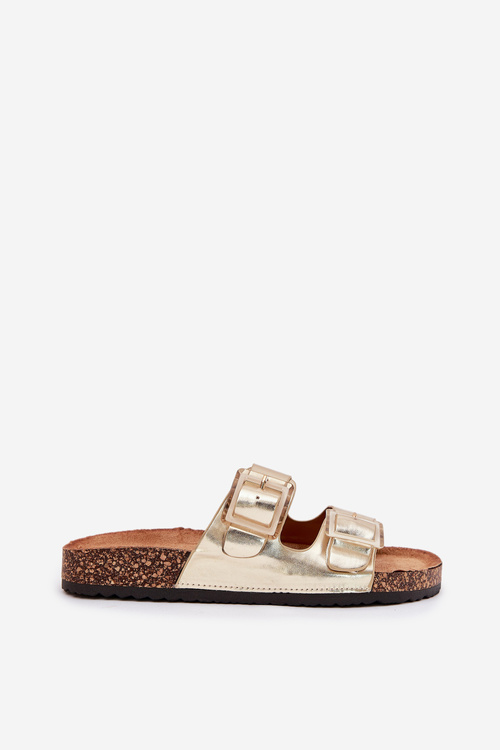 Ladies Slippers With Claras On Cork Sole Golden Sercele