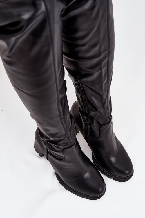 Women's knee-high boots on heel eco leather black Tahlina