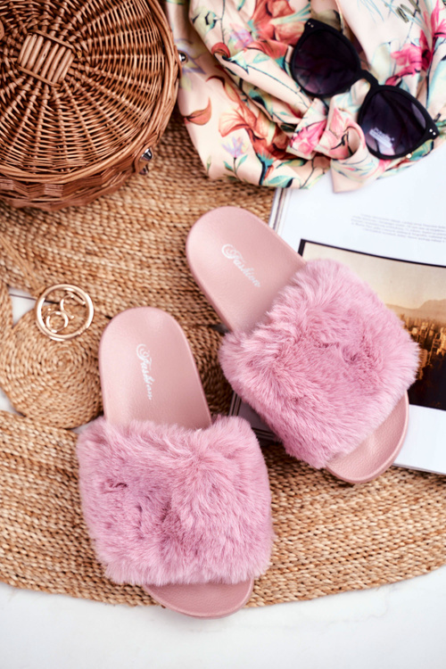 Rubber Slippers With Eco Fur Pink Sensitive