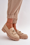 Eco Leather Women's Moccasins with Golden Decoration Beige Zanita