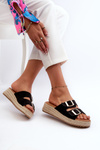 Women's black sandals with braided eco suede Zaloemi