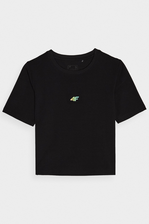 Women's Cotton T-shirt Slim Cropped 4F Black 4FWAW24TTSHF1701-20S