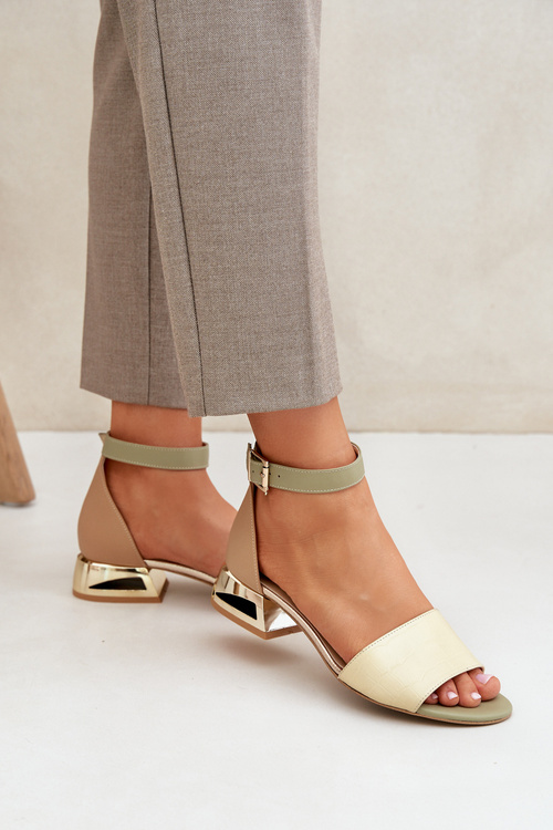 Leather sandals on gold heel beige Laura Messi 2143