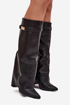 Women's Heeled Boots With Folded Shaft And Gold Detail Black Diorna