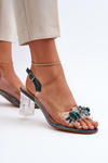 Transparent sandals on a heel with decorations D&A MR38-D1 Green