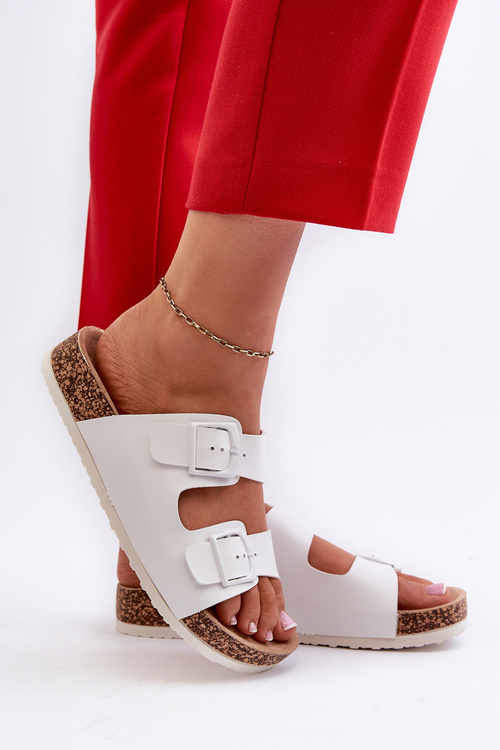 Women's Cork Platform Sandals With Buckles White Wedges